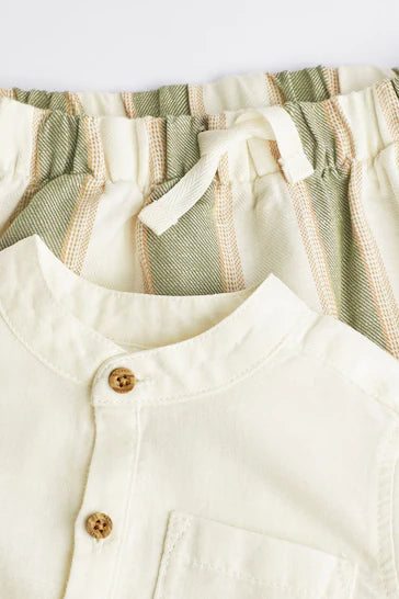 |BabyBoy| Conjunto De 2 Peças De Camisa e Calças De Tecido Branco/Verde Para Bebê (0 meses a 2 anos)