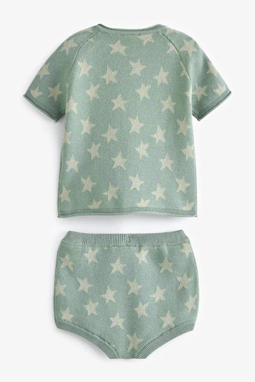 |BabyBoy| Conjunto De Top e Shorts De Malha Verde Sage Para Bebê (0-18 meses)
