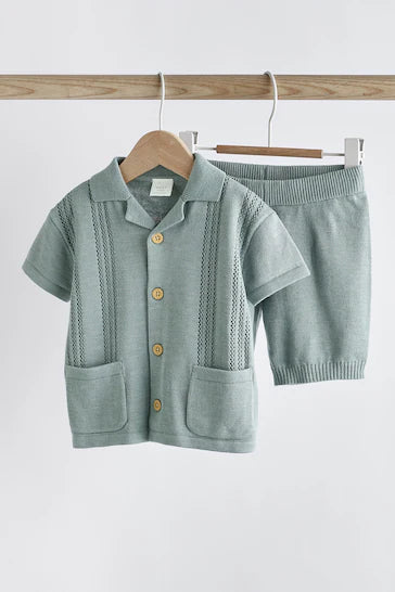 |BabyBoy| Conjunto De Camisa e Shorts De Malha Azul Para Bebê (0 meses a 2 anos)