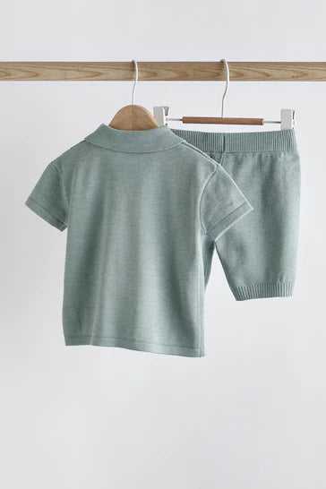 |BabyBoy| Conjunto De Camisa E Shorts De Malha Azul Para Bebê (0 Meses - 2 Anos)