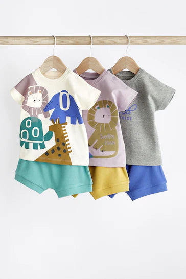 |BabyBoy| Camisetas E Shorts Roxos/Azuis Para Bebês, Pacote Com 6