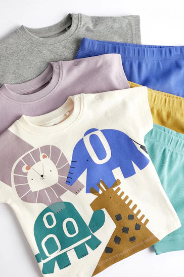 |BabyBoy| Camisetas E Shorts Roxos/Azuis Para Bebês, Pacote Com 6