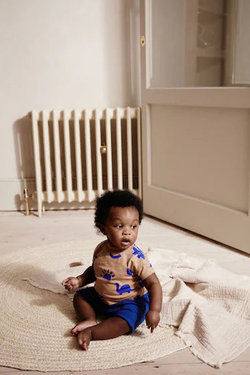 |BabyGirl| Conjunto De Camisetas E Shorts Azuis/Neutros Para Bebês, Pacote Com 4