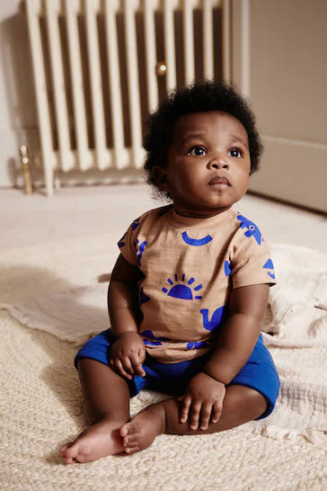 |BabyGirl| Conjunto De Camisetas E Shorts Azuis/Neutros Para Bebês, Pacote Com 4