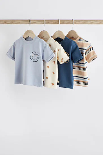 |BabyBoy| Camisetas de manga curta para bebê, pacote com 4 - Marrom Marinho