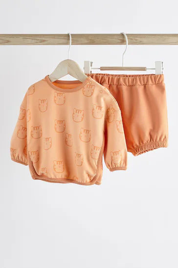 |BabyBoy| Conjunto De 2 Peças De Camiseta E Shorts Laranja Tiger Para Bebê