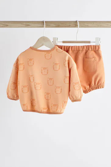 |BabyBoy| Conjunto De 2 Peças De Camiseta E Shorts Laranja Tiger Para Bebê
