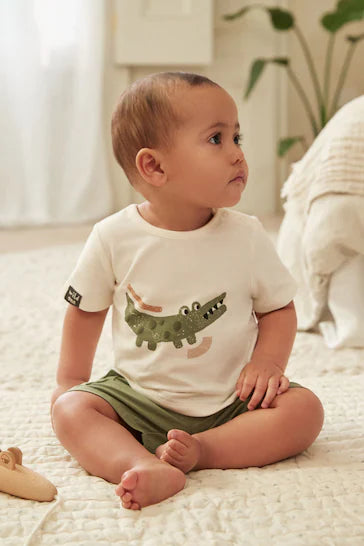 |BabyBoy| Conjunto De 2 Peças De Camiseta e Shorts Para Bebê - Sage Green Croc