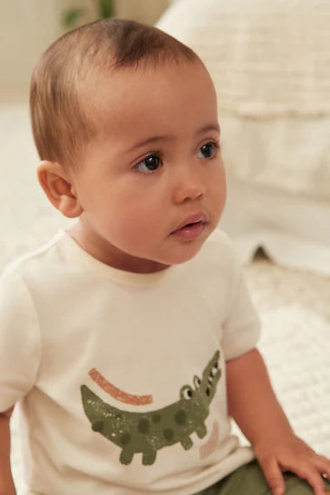 |BabyBoy| Conjunto De 2 Peças De Camiseta e Shorts Para Bebê - Sage Green Croc