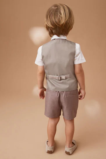 |Boy| Colete De Veludo Neutro, Camisa, Shorts e Gravata Borboleta Conjunto De 4 eças (3 meses a 9 anos)