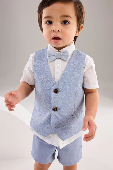 |BigBoy| Conjunto De Colete Opulento Azul, Camisa, Short E Gravata Borboleta (3 meses - 9 anos)
