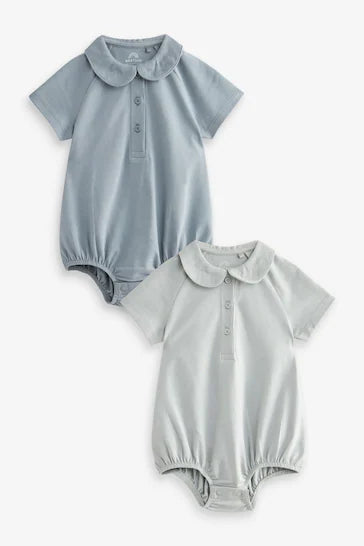 |BabyBoy| Conjunto De 2 Macacões De Jersey Com Gola De Bebê Azul