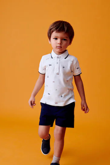 |Boy| Conjunto De Camisa Pólo e Shorts Estampados (3 meses a 7 anos)