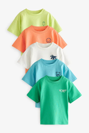 |Boy| Pacote De 5 Camisetas De Manga Curta - Blue/Orange (3 meses a 7 anos)