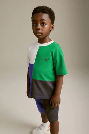 |Boy| Conjunto De Camiseta e Shorts Colourblock De Manga Curta - Blue/Green (3 meses a 7 anos)