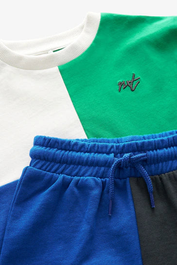 |Boy| Conjunto De Camiseta e Shorts Colourblock De Manga Curta - Blue/Green (3 meses a 7 anos)