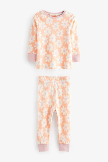 |Girl| Pacote De 3 Pijamas De Manga Comprida Estampados - Neon Orange/Blue Floral (9 meses a 10 anos)