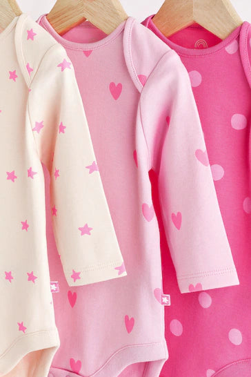 |BabyGirl| Conjunto De 3 Macacões De Manga Comprida Rosa Para Bebê