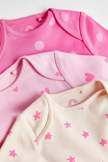 |BabyGirl| Conjunto De 3 Macacões De Manga Comprida Rosa Para Bebê