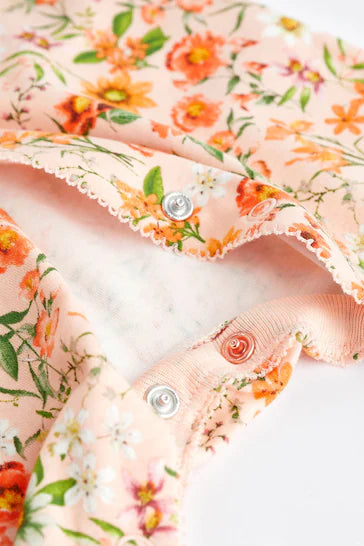 |BabyGirl| Conjunto De 3 Pijamas Florais Rosa Pêssego Para Bebê - Peach Pink (0 meses a 2 anos)