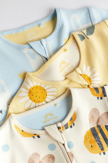 |BabyGirl| Pacote De 3 Sleespuits Para Bebês Com Zíper Bidirecional - Blue/Yellow (0 meses a 2 anos)