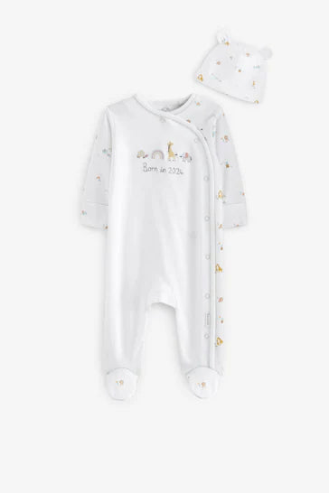 |BabyBoy| Conjunto De 2 Peças De Pijama e Chapéu Para Bebê Branco Nascido Em 2024 (0-9 meses)