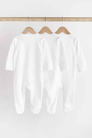 |BabyBoy| Conjunto De 3 Macacões Brancos Essenciais Com Zíper Para Bebês (0 a 2 anos)