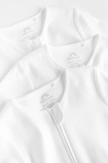 |BabyBoy| Conjunto De 3 Macacões Brancos Essenciais Com Zíper Para Bebês (0 a 2 anos)