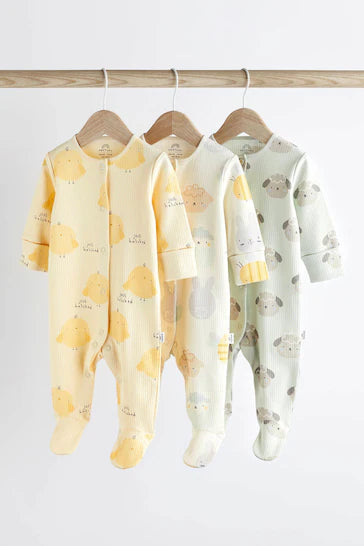 |BabyGirl| Conjunto De 3 Macacões Para Bebê Com Costela Verde Menta/Amarelo Limão (0 meses a 3 anos)
