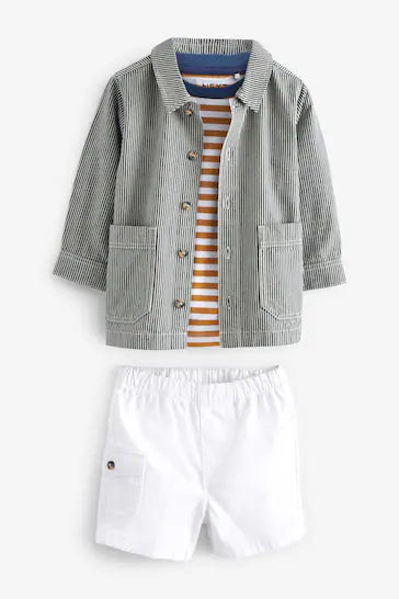 |Boy| Conjunto De Calça Jeans Listrada, Camiseta e Shorts (3 meses a 7 anos)