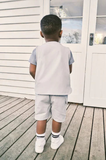 |Boy| Conjunto De Colete, Camiseta E Shorts Cinza (3 meses - 7 anos)
