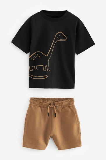 |Boy| Conjunto De 2 Camisetas e Shorts - Preto/Castanho (3 meses a 7 anos)