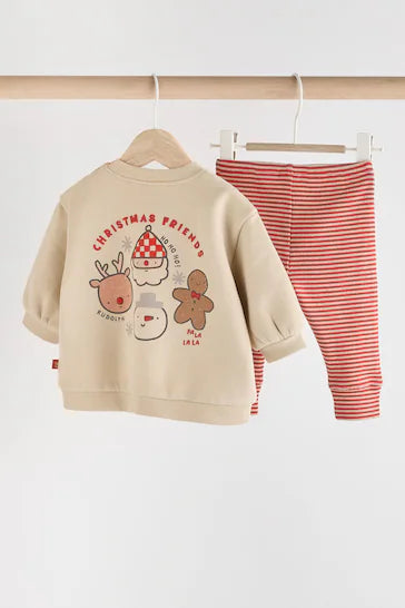 |Niña| Conjunto de leggings y sudadera para bebé Neutral Christmas (0 meses a 2 años)