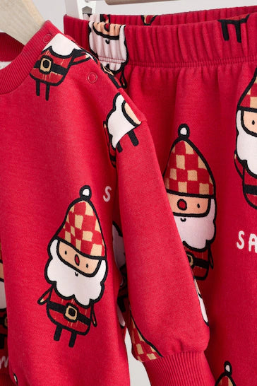 |Niña| Conjunto de jogging y sudadera acogedor para bebé navideño - Rojo Papá Noel (0 meses a 2 años)