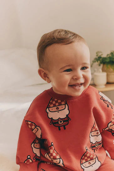|Niña| Conjunto de jogging y sudadera acogedor para bebé navideño - Rojo Papá Noel (0 meses a 2 años)