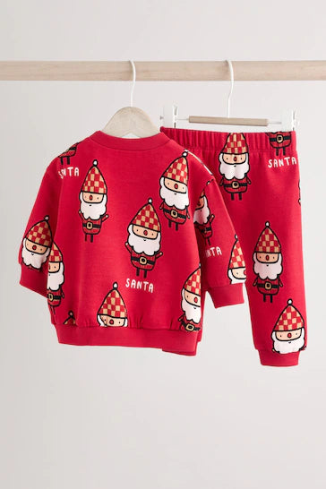 |Niña| Conjunto de jogging y sudadera acogedor para bebé navideño - Rojo Papá Noel (0 meses a 2 años)