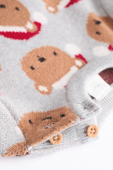 |BabyBoy| Conjunto De Macacão e Leggings De Malha De Natal Urso Cinza Para Bebê (0 meses a 2 anos)