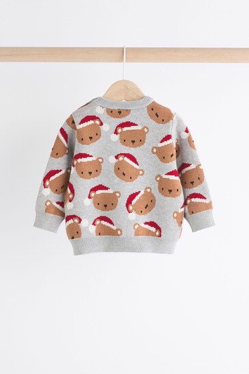 |BabyBoy| Conjunto De Macacão e Leggings De Malha De Natal Urso Cinza Para Bebê (0 meses a 2 anos)