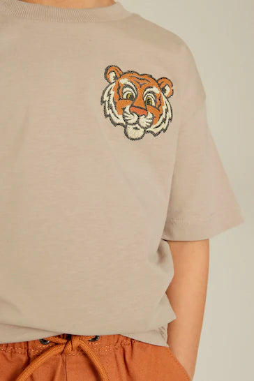 |Boy| Camiseta De Personagem De Manga Curta - Tigre Neutro (3 Meses - 7 Anos)