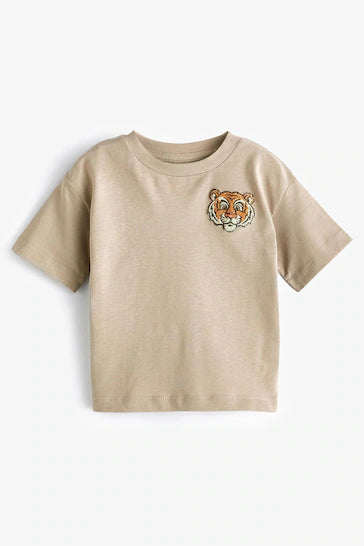 |Boy| Camiseta De Personagem De Manga Curta - Tigre Neutro (3 Meses - 7 Anos)