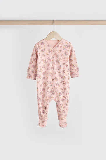 |BabyGirl| Pacote De 3 Macacões Para Bebê 100% Algodão - Rosa/Creme (0-2 anos)