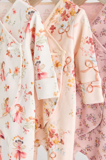 |BabyGirl| Pacote De 3 Macacões Para Bebê 100% Algodão - Rosa/Creme (0-2 anos)