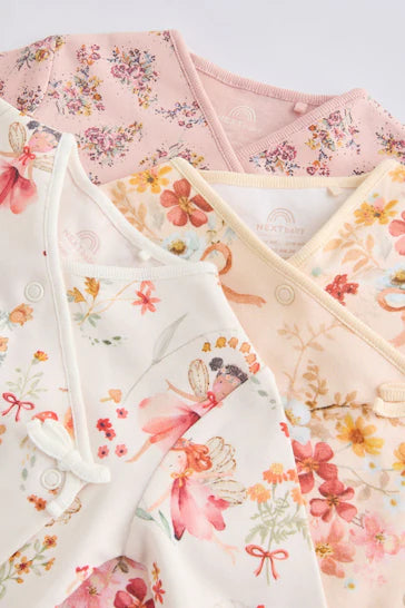 |BabyGirl| Pacote De 3 Macacões Para Bebê 100% Algodão - Rosa/Creme (0-2 anos)