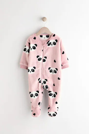 |Girl| Macacão de bebê com zíper e lã - Panda rosa