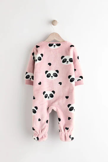 |Girl| Macacão de bebê com zíper e lã - Panda rosa