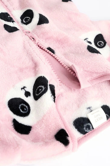 |Girl| Macacão de bebê com zíper e lã - Panda rosa