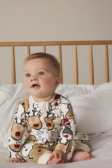 |Bebé| Pijama Crudo con Personajes Navideños para Bebé (0 meses a 3 años)