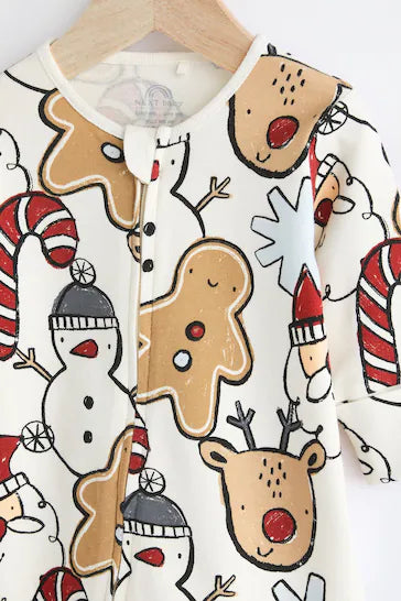|Bebé| Pijama Crudo con Personajes Navideños para Bebé (0 meses a 3 años)