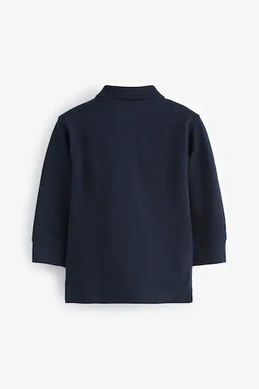 |Niño| Polo Manga Larga Bordado 100% Algodón - Azul Marino Navidad (3 meses a 7 años)