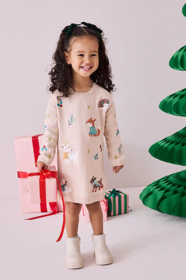 |Girl| Vestido Jumper De Personagem De Natal Ecru Marl (3 meses a 7 anos)